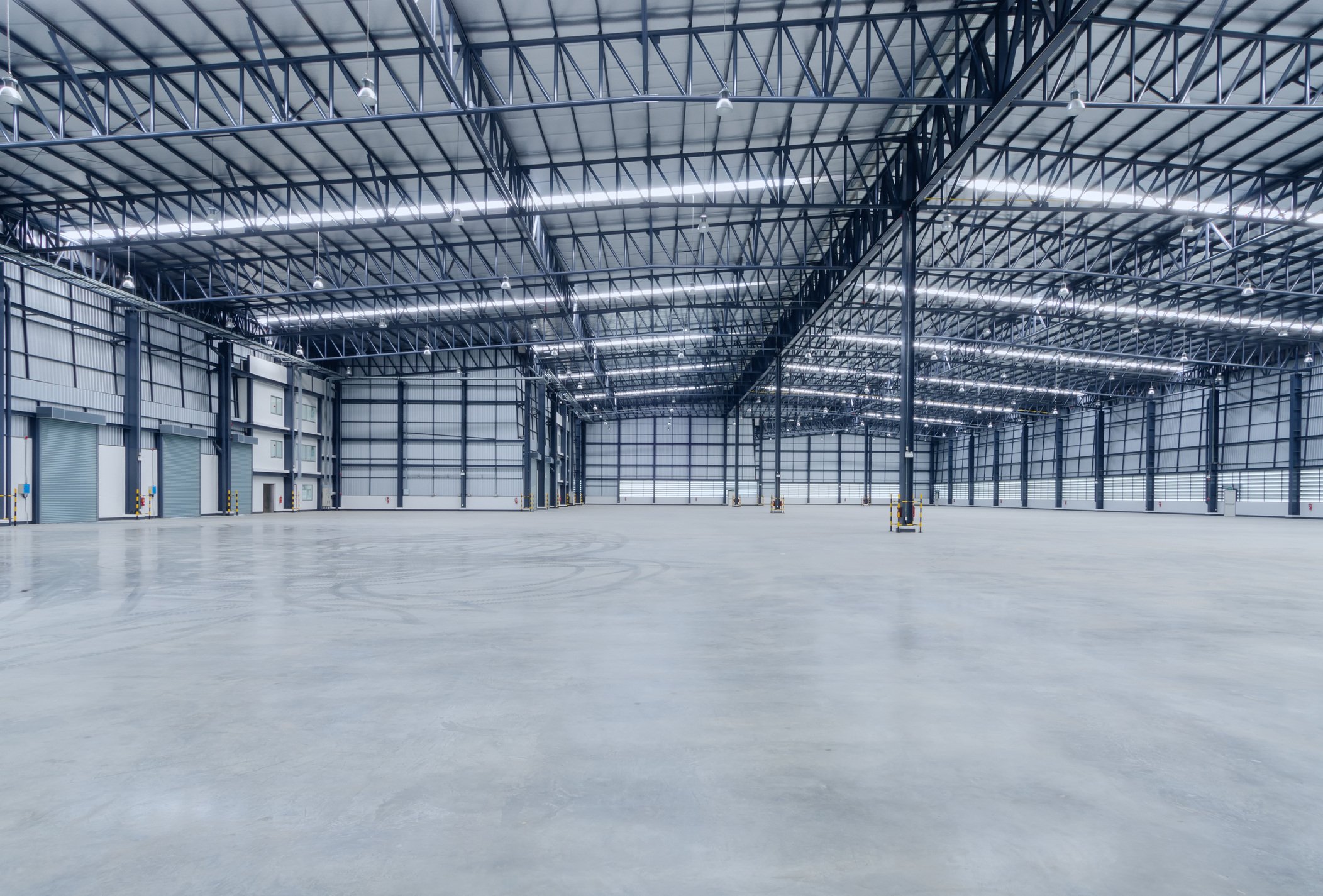 Interior of empty metal warehouse