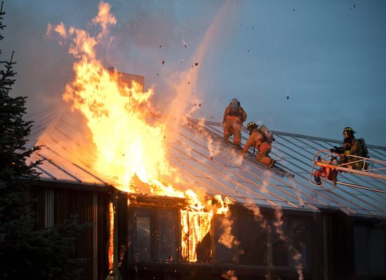 Building on fire with metal roof