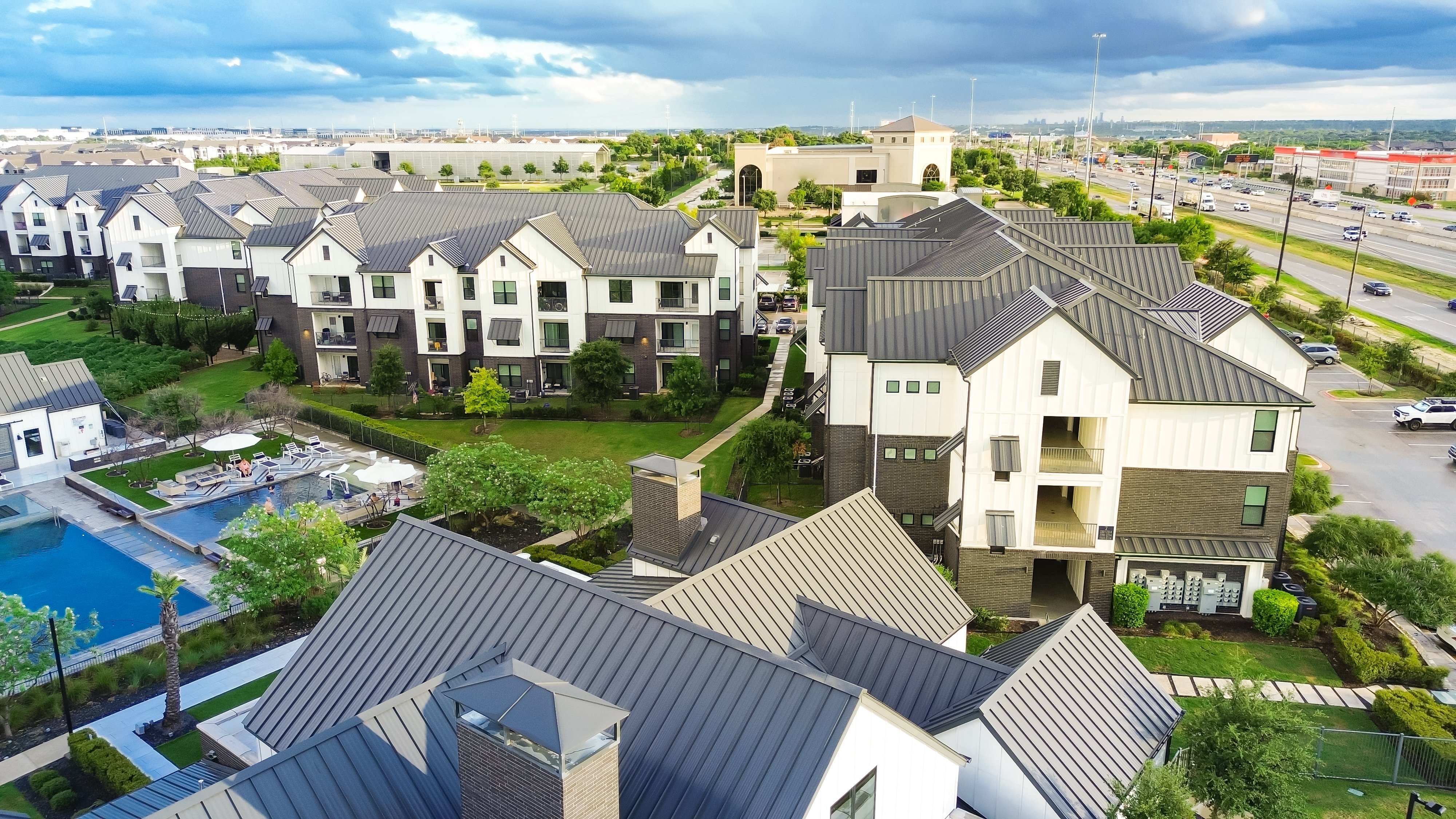 Apartment complex with metal roofing in Austin, Texas