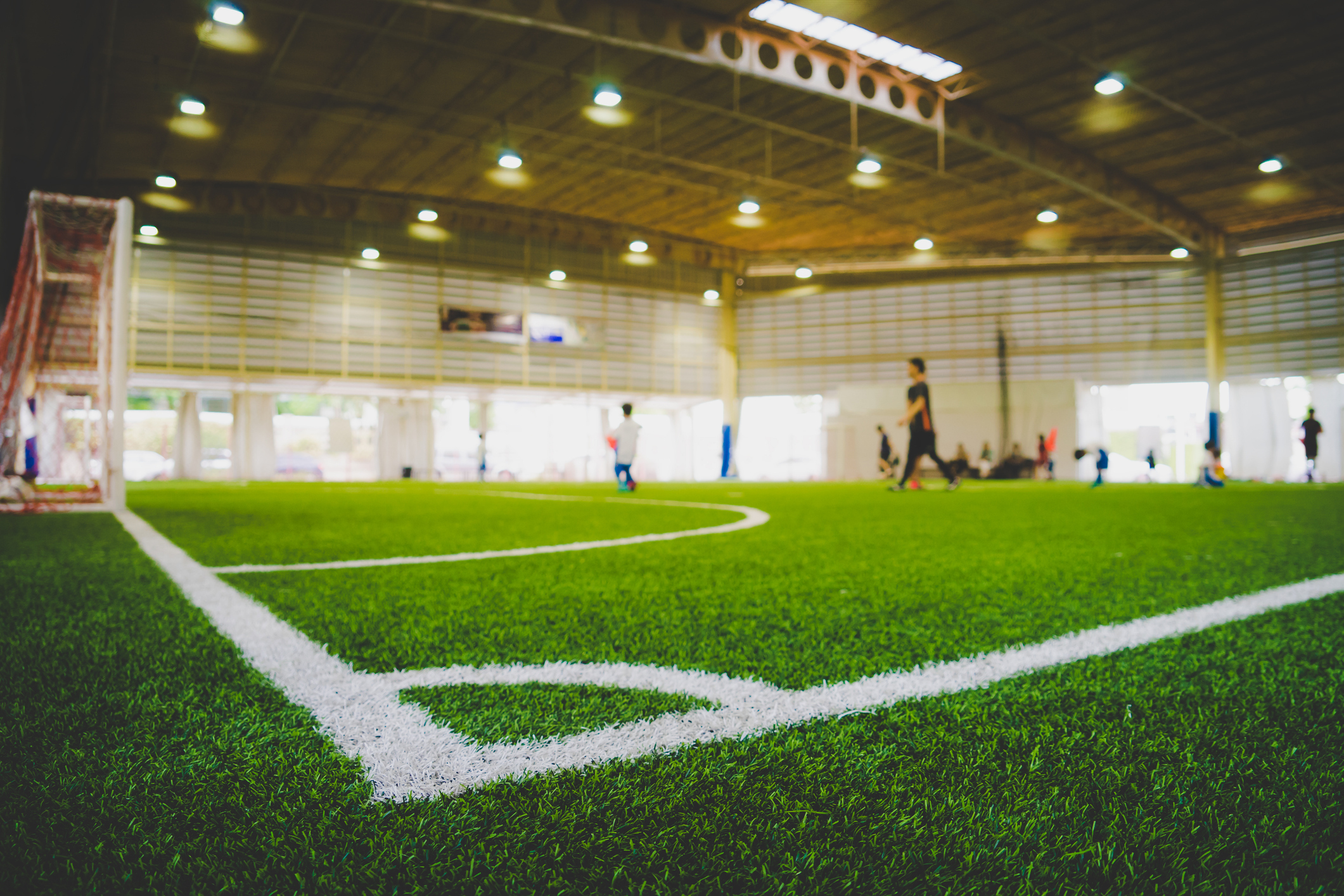 Indoor sports facility with artificial turf